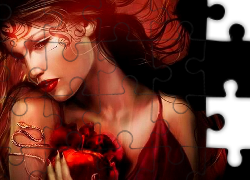Kobieta, Jabłko, Czerwona, Grafika