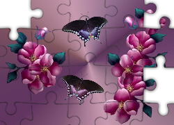 Kwiaty, Motyle, Grafika
