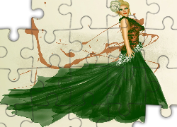 Kobieta, Zielona, Suknia, Grafika
