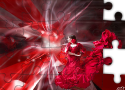 Kobieta, Czerwona, Suknia, Grafika