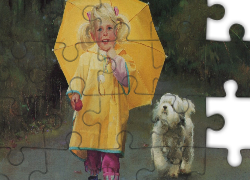 Dziewczynka, Parasol, Pies, Donald Zolan
