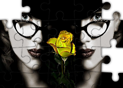 Kobieta, Okulary, Róża