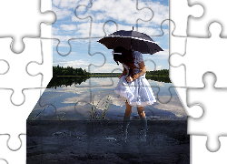 Dziewczynka, Parasol, Woda, Grafika 4D