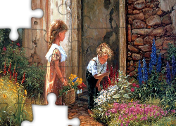 Dziewczynka, Chłopiec, Kwiatki, Donald Zolan