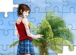 Kobieta, Plaża, Palmy