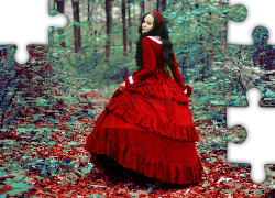 Kobieta, Suknia, Las