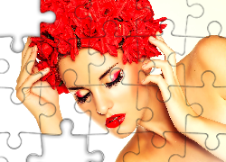 Kobieta, Twarz, Kwiaty, We, Włosach