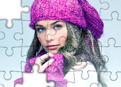 Kobieta, Czapka, Szalik, Błękitne, Oczy