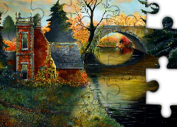 Jesień, Most, Dom, Rzeka