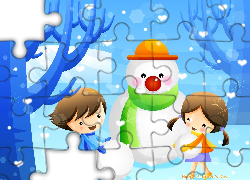 Zima, Śnieg, Dzieci, Bałwan, Zabawa