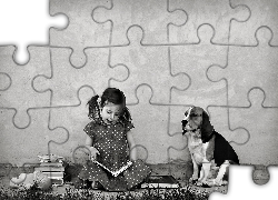 Dziewczynka, Książki, Pies, Beagle