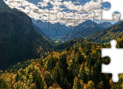 Oberstdorf, Góry, Alpy Algawskie, Lasy, Drzewa, Dolina, Bawaria, Niemcy
