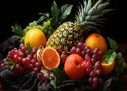 Ananas, Pomarańcze, Winogrono, Owoce, Grafika AI