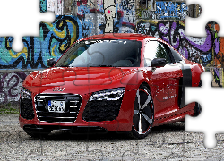 Czerwone, Audi R8, Coupe, Ściana, Graffiti