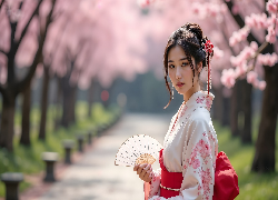 Azjatka, Kobieta, Wachlarz