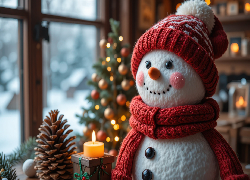 Bałwanek, Czapka, Szalik, Szyszka, Świeca, Choinka, Okno, AI