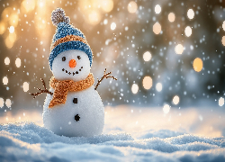 Zima, Bałwan, Czapka, Szal