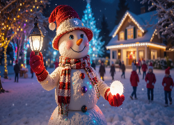 Bałwanek, Szalik, Czapka, Zima, Kula, Lampion, AI