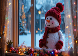 Bałwanek, Czapka, Szalik, Okno, Dekoracje