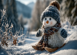 Bałwan, Narty, Śnieg, Zima, Grafika AI