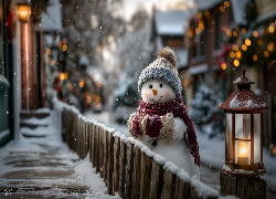 Bałwan, Płot, Latarenka, Grafika AI