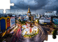 Bangkok, Tajlandia, Ulica, Światła, Domy