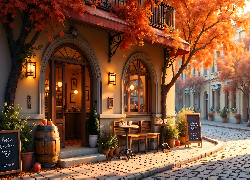 Kawiarnia, Restauracja, Jesień, Grafika AI