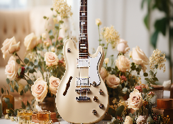 Gitara, Elektryczna, Biała, Róże, Białe, AI