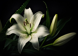 Biały, Kwiat, Lilia, Pąki