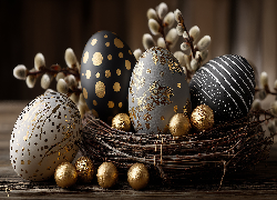 Pisanki, Gniazdko, Bazie, Wielkanoc, Grafika AI
