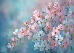 Różowe, Niebieskie, Białe, Kwiaty, Grafika AI