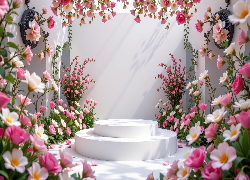 Podium, Białe, Różowe, Kwiaty