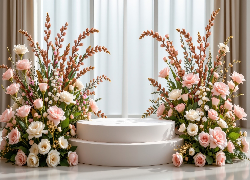 Podium, Kwiaty, Białe, Różowe, Róże