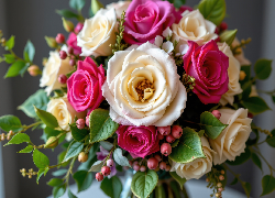 Kwiaty, Róże, Białe, Różowe, Bukiet, AI