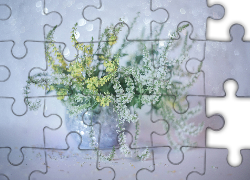 Bukiet, Wazonik, Kwiaty polne, Nostrzyk biały, Nostrzyk żółty