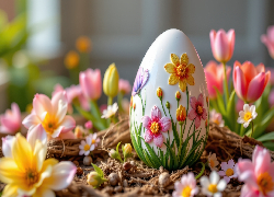 Białe, Jajko, Pisanka, Kwiaty, Wielkanoc