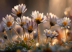 Białe, Kwiaty, Zbliżenie, Grafika Ai