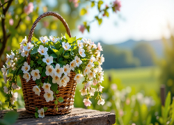 Białe, Kwiaty, Wiklinowy, Koszyk