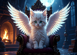 Kot, Skrzydła, Fotel, Grafika AI