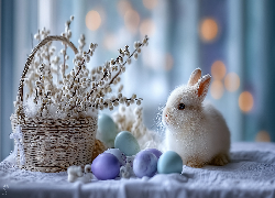 Wielkanoc, Królik, Kolorowe, Jajka, Koszyk, Bazie, Grafika AI