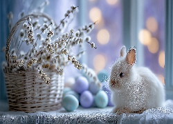 Biały, Królik, Koszyk, Bazie, Jajka, Wielkanoc, Grafika AI