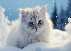 Kot, Śnieg, Zima, Grafika AI