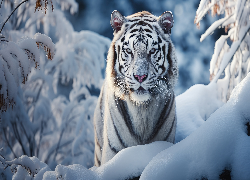 Biały, Tygrys, Zima, Grafika AI