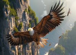 Ptak, Lot, Bielik amerykański, Rozpostarte, Skrzydła, Skały
