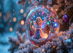 Boże Narodzenie, Bombka, Aniołek, Choinka