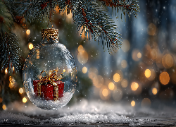 Boże Narodzenie, Bombka, Prezent, Świerk, Grafika AI