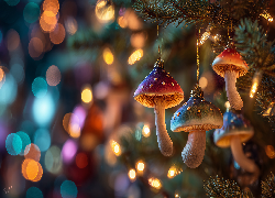 Bombki, Grzybki, Choinka, Boże Narodzenie, Grafika AI