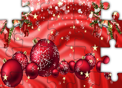 Boże Narodzenie, Czerwone, Bombki, Gwiazdki, Stroiki, Śnieg, Święta, Grafika