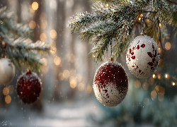 Bombki, Gałązki, Świerk, Boże Narodzenie, Grafika AI