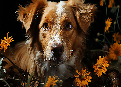 Pies, Pomarańczowe, Kwiaty, Grafika